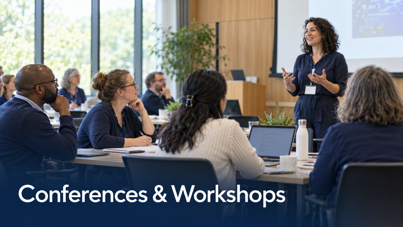 Conferences and Workshops: a presenter leading a professional learning session