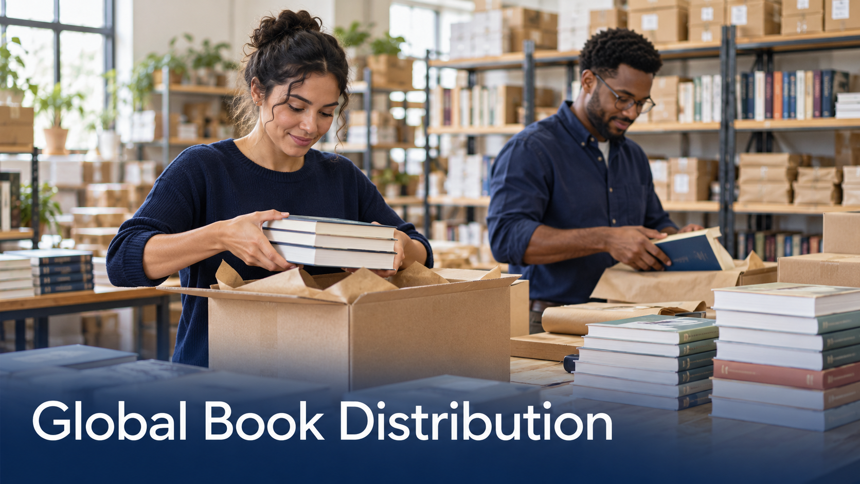 Global Book Distribution: books being carefully packed for delivery